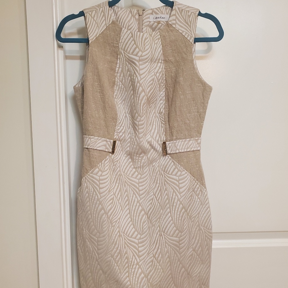 Calvin Klein Tan and White Dress